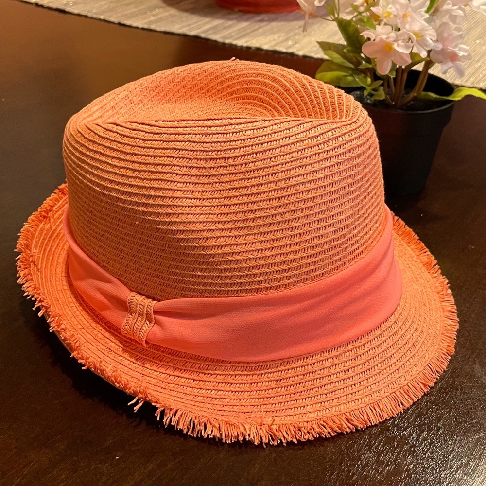 Fringed Edge Orange Fedora Style Hat
